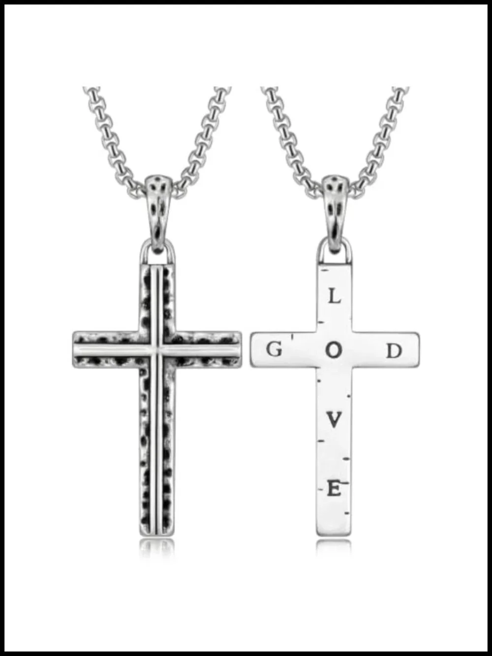 Gothic Cross Necklace Stainless Steel Faith Pendant Hammered Distressed 22 Inch